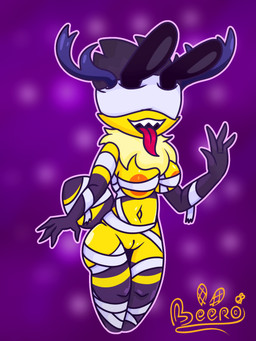 anthro arthropod_abdomen bandage blind clothing cosplay costume disability fangs female fluffy solo teeth tongue tongue_out beero_the_bee bloodborne fromsoftware sony_corporation sony_interactive_entertainment beerka vicar_amelia arthropod bee hymenopteran insect 3:4 absurd_res hi_res