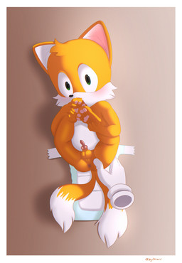 2_tails animal_genitalia animal_penis anthro anus balls canine_genitalia canine_penis diaper disembodied_hand erection feet foot_in_mouth foot_suck fur genitals green_eyes knot legs_up male multi_tail neonate open_diaper pawpads paws penis small_penis sucking tail toe_in_mouth toe_suck toes yellow_body yellow_fur young young_anthro young_male fajikiwi sega sonic_the_hedgehog_(series) miles_prower canid canine fox mammal 2026 absurd_res hi_res
