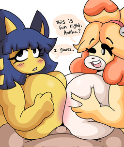 anthro big_breasts breast_play breast_squish breasts breasts_frottage collaborative collaborative_sex collaborative_titfuck female first_person_view fondling group group_sex huge_breasts male male/female nipples self_fondle sex squish threesome titfuck lewd_dorky animal_crossing nintendo ankha_(animal_crossing) isabelle_(animal_crossing) canid canine canis domestic_cat domestic_dog felid feline felis human mammal hi_res