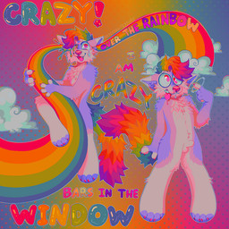 animal_genitalia anthro balls fur genitals hair male multicolored_hair nude open_mouth open_smile pink_body pink_fur purple_body purple_fur rainbow rainbow_hair rainbow_text rainbow_theme sheath smile solo sparklefur text m1ss1ngtexture canid canine canis domestic_dog mammal colorful_theme full-length_portrait portrait