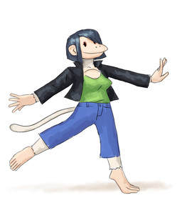 5_fingers 5_toes anthro barefoot blue_hair bottomwear clothed clothing denim denim_bottomwear denim_clothing dot_eyes eyeshadow feet female fingers fur hair jacket jeans makeup open_clothing open_jacket open_topwear pants prehensile_feet shirt simple_background simple_eyes solo toes topwear white_background white_body white_fur redustheriotact jade_(redustheriotact) haplorhine mammal monkey primate 2022 hi_res sketch