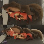 3_toes 4_fingers animal_genitalia anthro barefoot bed bedroom big_ears black_nose brown_body brown_fur claws countershading ears_down eyebrows eyes_closed feet feet_crossed fingers fluffy fluffy_tail fur furniture genitals gloves_(marking) group hand_on_head handpaw holding_finger lying male male/male markings multiple_angles nude on_model on_side orange_body orange_fur overhead_view pawpads paws penis penis_tip pivoted_ears retracted_sheath sheath short_male size_difference sleeping smile spooning tail tan_body tender text toes trio rasterraccoon disney zootopia finnick_(zootopia) nick_wilde canid canine canis fennec_fox fox mammal red_fox true_fox wolf 3d_(artwork) absurd_res blender_(artwork) digital_media_(artwork) english_text hi_res watermark adult_(lore)