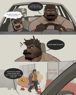 age_difference alcohol anthro barazoku beard beer beverage big_muscles bodily_fluids bottomwear box car clothed clothing construction_worker container dialogue driving drooling drunk emanata eyebrows eyes_closed facial_hair footwear fur gold_(metal) gold_jewelry grey_background group holding_object huge_muscles inside jewelry kemono male markings mature_anthro mature_male muscular muscular_anthro muscular_male mustache necklace open_mouth open_smile pants profanity ring_(marking) saliva shirt shoes simple_background sitting size_difference sleeping smile sound_effects substance_intoxication suggestive_dialogue text topwear traffic_cone trio tuft unprofessional_behavior vehicle vest vowelless vowelless_sound_effect walking wall_(structure) zzz kenkudog fred_(kenkudog) ambiguous_species canid canine canis domestic_dog mammal 2026 comic english_text hi_res multiple_scenes father_(lore) father_and_child_(lore) father_and_son_(lore) parent_(lore) parent_and_child_(lore) parent_and_son_(lore) son_(lore)