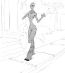 embarrassed female flower_necklace nude nude_female public public_nudity solo ghostgallora disney lilo_and_stitch grand_councilwoman alien humanoid hi_res