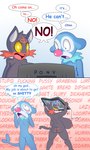2016 3:5 angry anthro anthrofied areola big_breasts breast_size_difference breasts butt casual_nudity comic_sans digital_media_(artwork) duo electronics english_text erect_nipples fan_character female fur generation_7_pokemon genitals huge_breasts hyper hyper_breasts litten lol_comments lysergide nintendo nipples nude open_mouth pokemon pokemon_(species) pokemorph politics popplio prilly_(lysergide) profanity pussy simple_background speech_bubble television text tits_(lysergide)