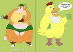 anthro belly big_breasts blonde_hair bottomwear breasts chicken_costume clothing costume eyes_closed female footwear fur hair hat headgear headwear huge_breasts multicolored_body multicolored_fur navel obese obese_anthro obese_female open_mouth orange_body orange_fur overweight overweight_anthro overweight_female paper shoes shorts solo text thick_thighs topwear two_tone_body two_tone_fur wide_hips xxsparcoxx michelle_(xxsparcoxx) canid canine fox mammal 2015 digital_media_(artwork) english_text