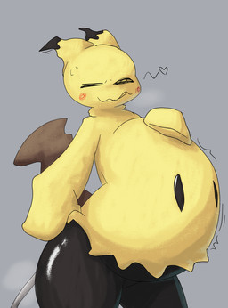 ambiguous_gender anthro belly belly_inflation big_belly eyes_closed featureless_crotch hand_on_belly hand_on_hip heart_symbol hose hose_in_butt hose_inflation huge_belly inflation object_in_ass simple_background solo standing tail thick_thighs wide_hips 6saw789 nintendo pokemon generation_7_pokemon mimikyu pokemon_(species) 2024 absurd_res digital_drawing_(artwork) digital_media_(artwork) hi_res shaded