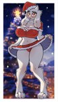 anthro big_breasts bottomwear breasts cheek_tuft christmas_clothing christmas_headwear clothed clothing clothing_lift facial_tuft female fur hat headgear headwear holiday_clothing holidays horn leg_tuft looking_at_viewer navel open_mouth panties pants panty_peek panty_shot partially_visible_underwear pupils red_eyes santa_hat shy simple_background smile solo thick_thighs tuft underwear white_body white_fur white_pupils meddy christmas mythology new_year undertale undertale_(series) toriel boss_monster_(undertale) bovid dragon mammal mythological_creature mythological_scalie scalie 2025 absurd_res hi_res