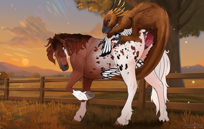 anus blush butt cloud duo erection feathers female female_penetrated feral feral_on_feral feral_penetrated feral_penetrating feral_penetrating_feral fur genitals hooves male male/female male_penetrating male_penetrating_female mane outside penetration penile penile_penetration penis penis_in_vagina plant rear_view sex sky smile standing sun tail teeth tongue tree vaginal vaginal_penetration vulva angellsview3 conditional_dnp adahy_(angellsview3) deiny_(deiny) dinosaur equid equine horse mammal prehistoric_species reptile scalie 2026 absurd_res digital_drawing_(artwork) digital_media_(artwork) hi_res