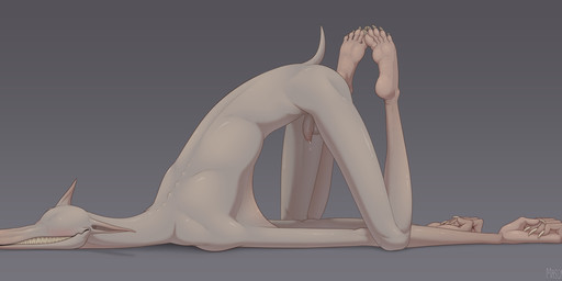 afterglow anthro ass_up balls breath darkened_balls darkened_genitalia darkened_penis eyeless feet flaccid foreskin genitals grey_background hairless horror_(theme) humanoid_genitalia humanoid_penis long_arms long_legs lying male male_anthro nude nude_anthro nude_male on_front penis scary simple_background soles solo tail teeth tired unretracted_foreskin masonparker harrow_(masonparker) canid mammal monster hi_res