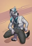 alert anthro gun handgun kneeling male new_vegas paws ranged_weapon revolver solo weapon druidogger fallout microsoft dante_kinkade canid canine canis mammal wolf hi_res