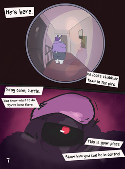 anthro black_body black_fur duo fur hair male male/male multicolored_body overweight overweight_male purple_hair red_body red_eyes red_fur speech_bubble text white_body white_fur almostabull dyo_(almostabull) ailurid lagomorph leporid mammal rabbit red_panda comic hi_res