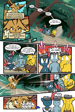 10_panel_comic ambiguous_gender bangs bar_emanata biped black_eyes black_nose black_text bodily_fluids branch brown_body chest_gem claws closed_smile clothing coin crossed_arms crossed_bangs day dialogue dot_eyes dot_pupils ellipsis emanata exclamation_point eyebrows feral finger_claws fluffy fluffy_tail forehead_gem forest fur gem gold_(metal) gold_coin grass group hair hat headgear headwear inner_monologue linked_speech_bubble looking_aside looking_at_another mouth_closed neck_tuft nervous orange_eyes outside page_number paws plant pointy_speech_bubble question question_mark red_tail rock shrub simple_eyes sitting smile speech_bubble standing sweat sweatdrop tail talking_to_another text text_box thinking toe_claws toony tree tuft wearing_hat white_sclera yellow_gem virmir nintendo pokemon pokemon_mystery_dungeon spike_chunsoft virmir_(character) drowzee eevee generation_1_pokemon generation_2_pokemon machop pokemon_(species) sneasel 2024 2:3 absurd_res artist_name comic digital_media_(artwork) english_text hi_res signature male_(lore)