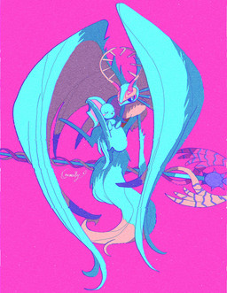 ambiguous_gender antares_(kirby_and_the_forgotten_land) anthro antlers big_ears biped black_sclera blush blush_stickers carrying_another chest_tuft countershading digitigrade dipstick_tail duo eyes_closed feral fluffy fluffy_tail fur head_wings holding_melee_weapon holding_object holding_polearm holding_spear holding_weapon horn huge_wings markings melee_weapon mouthless multicolored_body multicolored_eyes multicolored_fur neck_tuft notched_ear orange_body orange_fur pink_background pink_eyes polearm simple_background size_difference sleeping spear tail tail_markings tan_body tan_fur teal_body teal_eyes teal_fur three-quarter_view tuft unusual_wing_placement weapon wings umearamy kirby_(series) nintendo elfilin fecto_elfilis alien chinchilla chinchillid mammal rodent starling_(kirby) 2025 digital_drawing_(artwork) digital_media_(artwork) full-length_portrait hi_res japanese_description portrait signature male_(lore)