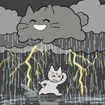 ambiguous_gender duo feral lightning_bolt raining mojacookie shikaruneko_(series) amayakasuneko shikaruneko domestic_cat felid feline felis mammal 1:1 hi_res official_art