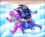 anthro beach butts_touching clothed clothing diaper duo inflatable life_jacket looking_at_another male one_eye_closed outside pattern_diaper pool_toy sand sea seaside size_difference smile swim_vest tail tongue tongue_out water wearing_diaper wink sharkguts dreamworks how_to_train_your_dragon mythology guardiandrake toothless zoran animate_inanimate dinosaur dragon living_inflatable mythological_creature mythological_scalie prehistoric_species reptile scalie theropod tyrannosaurid tyrannosauroid tyrannosaurus tyrannosaurus_rex absurd_res hi_res watermark