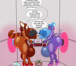 abdominal_bulge anthro big_breasts big_butt big_nipples big_penis bimbo_anthro breasts butt clothing dialogue duo ear_piercing footwear genital_growth genitals growth growth_potion gynomorph hair high_heels huge_breasts huge_butt huge_lips huge_nipples huge_penis hyper hyper_breasts hyper_butt hyper_genitalia hyper_penis intersex intersex/intersex lips low_intelligence nipples non-euclidean_sex penis penis_growth piercing ponytail portal portal_sex sex shoes tail text thick_lips thinking_with_portals unimpressed jajahyena_(artist) mythology destiny_(deminothedragon) sage_(king) ailurid dragon mammal mythological_creature mythological_scalie red_panda reptile scalie absurd_res digital_media_(artwork) english_text hi_res nonbinary_(lore)