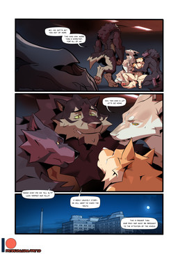 3_panel_comic animal_genitalia anthro balls brown_body brown_fur butt dialogue fangs full_moon fur genitals grey_body grey_fur group male moon night nude pawpads sheath sitting sitting_on_ground smile speech_bubble tail tan_body tan_fur teeth text yellow_sclera patto mythology kota_(patto) luca_(patto) nio_(patto) yuri_(patto) canid canine canis mammal mythological_canine mythological_creature werecanid werecanine werecreature werewolf wolf comic english_text hi_res multiple_scenes url