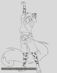 anthro arms_above_head bottomwear clothed clothing diaper fluffy humiliation looking_at_another male markings open_mouth pants shirt solo spots spotted_body stretching t-shirt topwear wearing_diaper gamer2 nivvy_(snowycheshire) felid mammal pantherine snow_leopard monochrome sketch