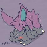 1:1 2019 2_fingers 2_toes 3_fingers ambiguous_gender argon_vile blush claws duo eyes_closed feet feral fingers generation_1_pokemon grey_body hi_res lying male male/ambiguous motion_lines nidorino nintendo nude on_front pokemon pokemon_(species) purple_background purple_body rhyhorn signature simple_background sound_effects toes
