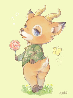 anthro blue_eyes butt candy chibi dessert duo food holding_candy holding_food holding_lollipop holding_object horn lollipop looking_back male solo_focus ponpo_ko5 animal_crossing nintendo beau_(animal_crossing) ambient_arthropod ambient_butterfly ambient_flier ambient_insect antelope arthropod bovid butterfly insect lepidopteran mammal hi_res