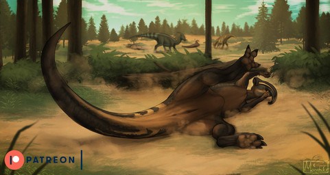 animal_genitalia anus brown_body butt claws dust feet female feral forest genital_slit genitals grass group lying nude on_side outside pawpads paws plant rolling solo_focus spread_legs spreading tree vulva moonski suvi_(moonski) dinosaur hadrosaurid ornithischian ornithopod parasaurolophus prehistoric_species reptile scalie 2023 hi_res
