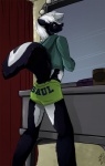 anthro big_tail biped black_body black_fur black_nose black_tail bottomwear boxers_(clothing) clothed clothing curtains detailed_background fur green_bottomwear green_clothing green_eyes green_room green_underwear grey_clothing grey_topwear hair hoodie inside long_tail looking_back male mirror multicolored_body multicolored_fur multicolored_tail open_mouth rear_view short_hair solo standing tail topwear two_tone_body two_tone_fur two_tone_tail underwear vanity_mirror white_body white_fur white_hair white_tail horse_feather saul_(stripes) mammal mephitid skunk 2009 digital_media_(artwork) portrait signature three-quarter_portrait