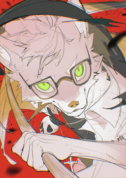 anthro black_clothing black_eyewear black_glasses black_shirt black_topwear clothed clothed_anthro clothed_male clothing countershade_face countershade_fur countershade_torso countershading cross cross_necklace eyebrows eyewear fur glasses green_eyes green_pupils hair holding_object jacket jewelry looking_at_viewer male mouth_closed necklace open_clothing open_jacket open_topwear pink_body pink_fur pink_hair pupils red_background ringed_iris shirt simple_background slit_pupils solo topwear wearing_glasses white_body white_clothing white_countershading white_eyebrows white_inner_ear white_jacket white_sclera white_topwear chiayeeee canid canine fox mammal 2024 absurd_res chromatic_aberration digital_drawing_(artwork) digital_media_(artwork) hi_res