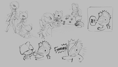 anthro apple badge bottomwear butt clothing female food fruit genitals group hungry male merchant miniskirt mystery_dungeon_badge plant skirt starving trio vaginal vulva niichan nintendo pokemon gardevoir generation_3_pokemon kecleon kirlia lizard monster pokemon_(species) ralts reptile scalie shiny_pokemon absurd_res hi_res monochrome daughter_(lore) mother_(lore) parent_(lore)