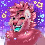 alternative_fashion ambiguous_gender anthro blue_eyes blue_mouth blue_tongue emo female fur glitter happy open_mouth piercing pink_body pink_fur solo stickers_on_body tongue y2k cry_909 felid lion mammal pantherine 1:1 hi_res icon