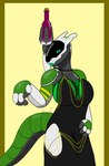 alcohol anthro beverage black_clothing black_dress chain clothed clothing dress food fruit gold_(metal) gold_chain gold_jewelry green_eyes jewelry lipstick machine makeup male melon narrowed_eyes plant sassy simple_background solo synthetic tail wine wine_bottle spaceg3n meme_clothing crypto_(spaceg3n) robot synth_(vader-san) absurd_res digital_media_(artwork) hi_res meme