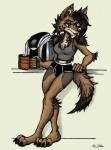 anthro barefoot beverage biped black_clothing black_underwear briefs brown_hair clothing coffee coffeemaker feet female green_eyes grey_clothing grey_shirt grey_topwear hair morning shirt solo tank_top teeth topwear underwear thelivingshadow inktober sahara_(nicnak044) canid canine canis coyote mammal hi_res