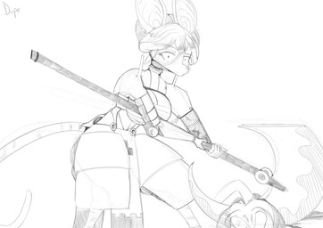 axe big_breasts breasts female gore huge_breasts solo yandere duplicatename mammal murid murine rat rodent hi_res monochrome sketch