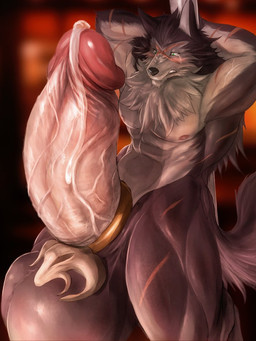 accessory anthro balls big_balls big_penis bodily_fluids cock_ring erection foreskin genital_fluids genitals hands_behind_head huge_balls huge_penis humanoid_genitalia humanoid_penis hyper hyper_balls hyper_genitalia hyper_penis jewelry male muscular muscular_anthro muscular_male penis penis_accessory penis_jewelry pole precum retracted_foreskin solo stripper_pole vein veiny_penis zex canid canine canis mammal wolf 3:4