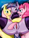 2014 anthro anthrofied anus blue_eyes blush clothing comic conditional_dnp cover cover_art cover_page digital_media_(artwork) dock_(anatomy) earth_pony english_text equid equine eye_contact female female/female fluttershy_(mlp) friendship_is_magic fur genitals gloves group hair handwear hasbro hi_res horn horse latex legwear looking_at_another mammal multicolored_hair my_little_pony mythological_creature mythological_equine mythology one_eye_closed open_mouth pink_body pink_fur pink_hair pinkie_pie_(mlp) pony purple_body purple_eyes purple_fur purple_hair pussy spread_legs spreading suirano tail text thigh_highs twilight_sparkle_(mlp) two_tone_hair unicorn watermark yellow_body yellow_fur