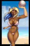 2019 alpha_channel anthro beach bear bikini bouncing_breasts breasts brown_body brown_fur camel_toe cleavage clothed clothing digital_media_(artwork) female fur hair hi_res mammal multicolored_hair outside porin seaside shaded side-tie_bikini small_waist solo sport standing string_bikini swimwear thick_thighs two_tone_hair volleyball wide_hips