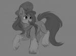 clothing cutie_mark eyelashes female feral fur grey_background hair hat headgear headwear hooves mostly_nude scarf simple_background smile solo standing lulemt hasbro my_little_pony fan_character mad_munchkin_(character) equid mammal greyscale monochrome