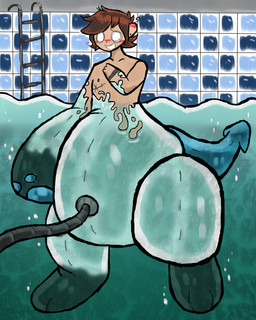 air_pumped_in_belly_button anthro blush gender_transformation hose hose_inflation inflatable inflation looking_at_hand male mastectomy_scar pool_toy pooltoy_transformation scar solo swimming_pool transformation underwater water starry_stoat tav_(starry_stoat) animate_inanimate human humanoid living_inflatable mammal mustelid musteline stoat true_musteline weasel 4:5 absurd_res hi_res