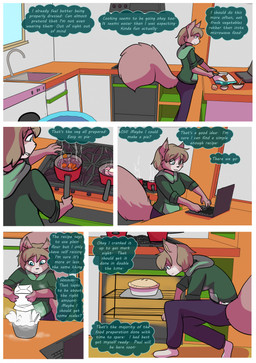 anthro clothing computer cooking_pot electronics female flour food hoodie kitchen laptop onion pastry pie plant solo topwear vegetable babystar mammal rodent sciurid tree_squirrel hi_res
