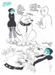 blue_hair canid canine canis clothing collar comic dialogue domestic_dog english_text fangdangler female feral hair hi_res hoodie human leash male mammal stoner_girl_(fangdangler) text topwear