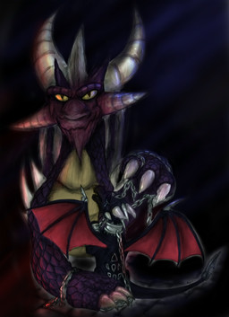 anthro bodily_fluids bound chain chained clothing collar dark duo female feral horn hug leash male membrane_(anatomy) membranous_wings purple_body purple_scales scales shirt shirt_logo sitting size_difference solo_focus tail tears topwear wings metyknight activision mythology spyro_the_dragon cynder malefor dragon mythological_creature mythological_scalie scalie