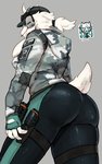 anthro butt clothing cosplay female fur furgonomics grey_background hat headgear headwear hoodie simple_background solo spandex text text_on_clothing text_on_hoodie text_on_topwear tight_clothing topwear white_body white_fur buta99 blue_byte_(game_developer) rainbow_six rainbow_six:_siege tom_clancy's_(series) ubisoft ela_(rainbow_six) vanilla_(buta99) bovid caprine goat mammal 2021 5:8 digital_media_(artwork) hi_res shaded