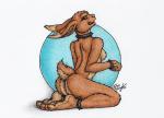 anthro breasts butt collar female forceswerwolf lagomorph leporid mammal paws rabbit red_eyes simple_background solo tail white_background