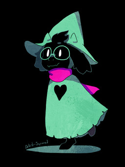 ambiguous_gender anthro barefoot black_body black_fur clothed clothing cute_fangs dark_body dark_fur eyewear fangs feet floppy_ears front_view fur glasses green_clothing green_hat green_headwear hat head_tuft headgear headwear robe running scarf solo standing teeth tuft vertical_bar_eyes white_eyes artist-squared deltarune undertale_(series) ralsei bovid caprine darkner goat mammal 2018 2d_animation 3:4 absurd_res animated hi_res