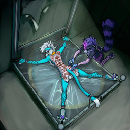 anthro arms_tied armwear bdsm bed bed_bondage biped bird's-eye_view body_writing bondage bound clothing collar degradation degrading_tattoo duo furniture hair high-angle_view imminent_anal legs_tied legwear lying male medical_instrument on_front pink_armwear pink_clothing purple_hair questionable_consent scientific_instrument shaved_fur spread_eagle surgical_instrument tail tail_tied tattoo tattoo_machine tattooing allegrofox mammal 1:1 absurd_res digital_media_(artwork) hi_res