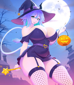 big_breasts blep blue_hair breasts clothing eyewear female fishnet_clothing fishnet_legwear fishnet_thigh_highs full_moon glasses green_eyes hair hat headgear headwear holidays horn legwear light_body light_skin long_tail looking_at_viewer moon outdoor_background outside pumpkin_basket rectangular_glasses solo tail thick_thighs thigh_highs thin_tail tongue tongue_out wand wearing_glasses witch_costume witch_hat danilokumriolu halloween humanoid hybrid lagomorph leporid mammal rabbit 2025 digital_drawing_(artwork) digital_media_(artwork) english_description hi_res