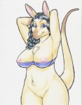 anthro big_breasts blue_eyes bottomless bra breasts clothed clothing female genitals hands_behind_head nipples pussy raised_tail shelf_bra simple_background solo tail underwear white_background lizebra kangaroo macropod mammal marsupial 2011