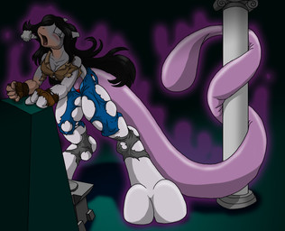 2_toes anthro black_hair blush bottomwear breasts clothing column eyes_closed feet female footwear gloves hair handwear legwear long_hair long_tail pants shirt socks solo tail temple toes topwear torn_clothing transformation catmonkshiro nintendo pokemon felid generation_1_pokemon legendary_pokemon mammal mewtwo pokemon_(species) 2012