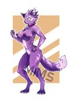 anthro big_breasts biped breasts empty_eyes female fluffy fluffy_tail fur genitals hands_on_hips jewelry navel necklace nipples nude purple_body purple_fur pussy simple_background solo standing tail thick_thighs wide_hips mimsy brawlhalla asuri_(brawlhalla) felid feline mammal pantherine tiger 2021 digital_media_(artwork) hi_res signature