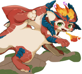 2_horns ambiguous_feral ambiguous_gender big_ears blue_body blue_ears blue_scales blue_spikes blue_tail blue_wings blush blush_lines cheek_spikes claws elemental_manipulation facial_spikes fangs featureless_crotch feral fire fire_manipulation flaming_horn glistening glistening_eyes green_eyes horn looking_back membrane_(anatomy) membranous_wings multicolored_body multicolored_ears multicolored_scales multicolored_tail multicolored_wings open_mouth paws quadruped raised_leg red_body red_ears red_scales red_tail red_wings scales solo spikes spikes_(anatomy) tail tan_body tan_scales tan_tail tan_wings teeth tongue wings young young_ambiguous young_feral kintubaovo league_of_legends mythology riot_games tencent smolder_(lol) dragon imperial_dragon_(lol) mythological_creature mythological_scalie scalie 2026 absurd_res digital_media_(artwork) hi_res male_(lore)